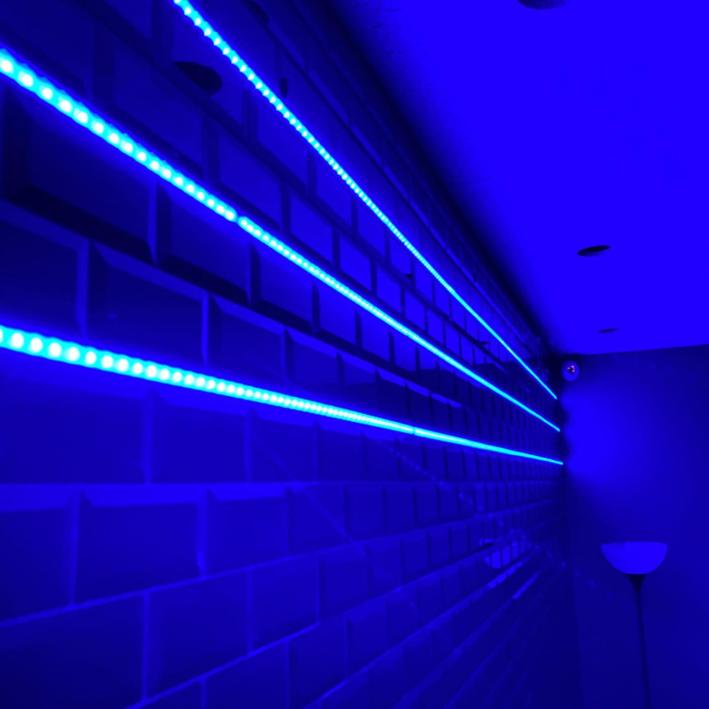 LED-lit studio wall at Boom Recording Studio