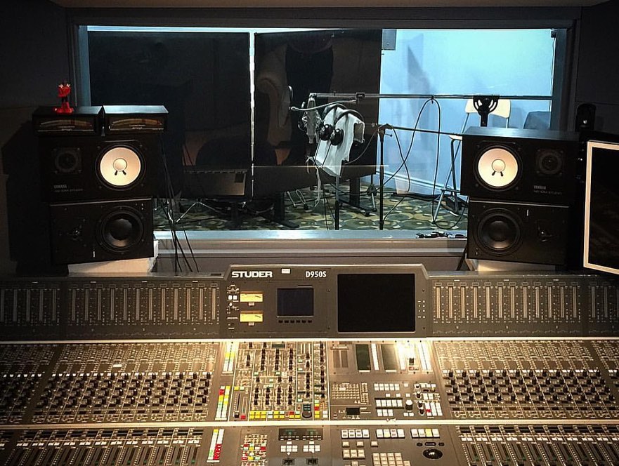 Studio speakers and control room at Boom Recording Studio